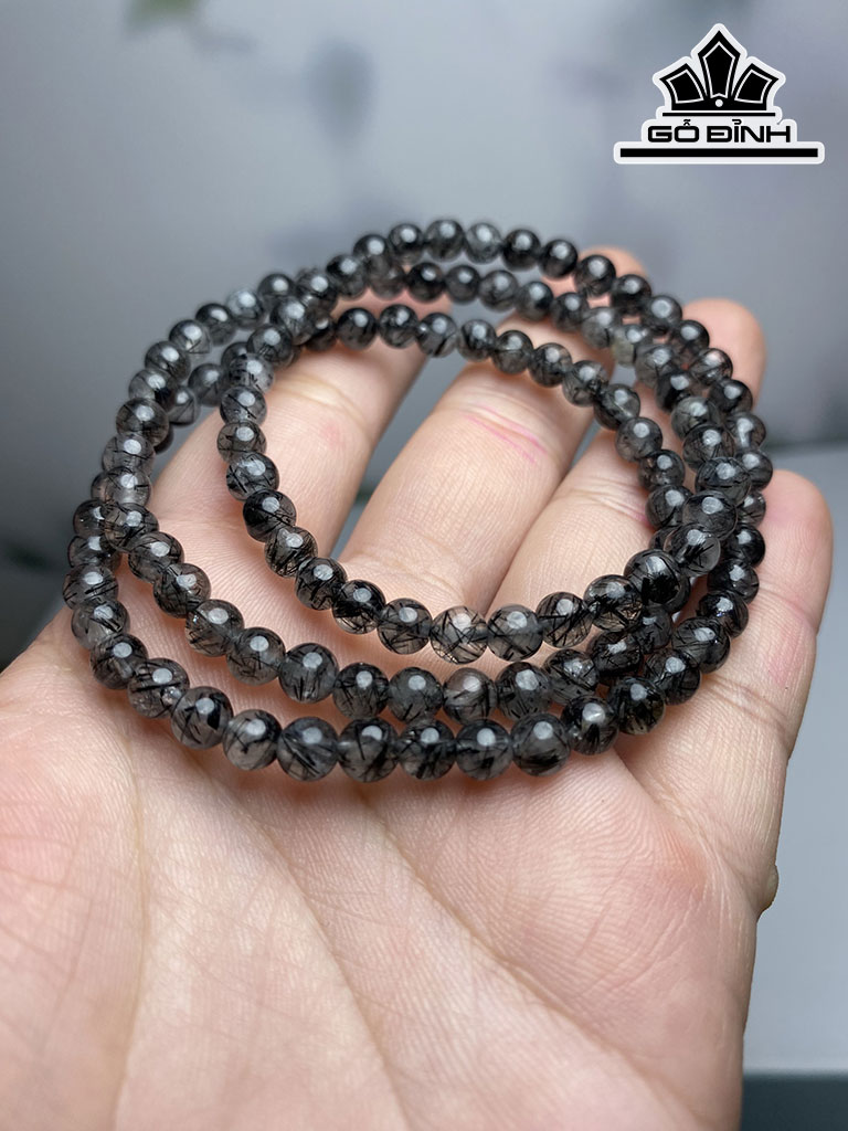 Vòng Tay Đá Thạch Anh Tóc Đen Đường Kính Hạt 5 (mm)