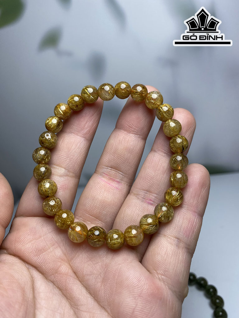 Vòng Tay Đá Thạch Anh Tóc Vàng Đường Kính Hạt 7 (mm)