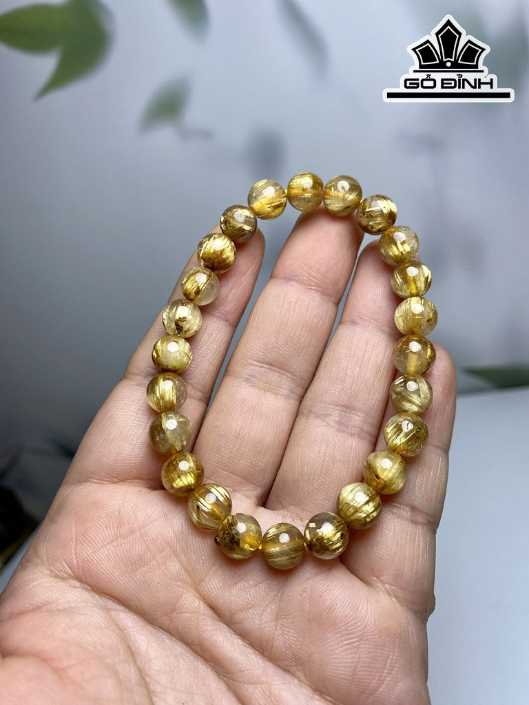 Vòng Tay Đá Thạch Anh Tóc Vàng Đường Kính Hạt 8 (mm)