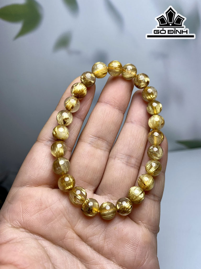 Vòng Tay Đá Thạch Anh Tóc Vàng Đường Kính Hạt 8 (mm)