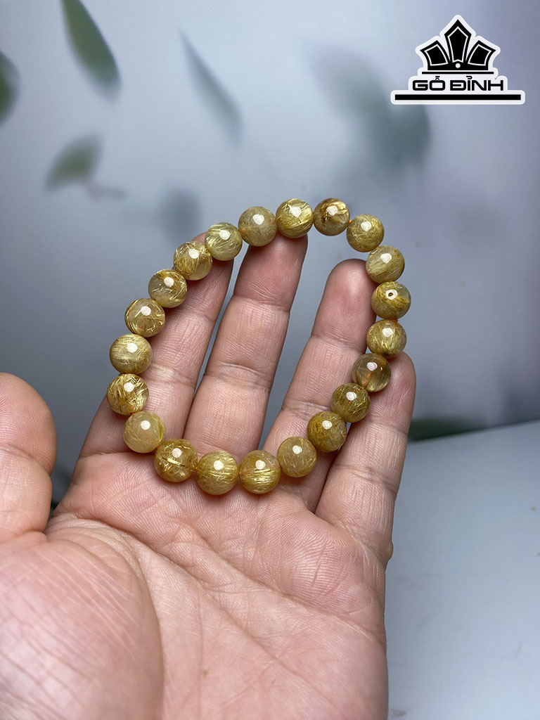 Vòng Tay Đá Thạch Anh Tóc Vàng Đường Kính Hạt 9,5 (mm)
