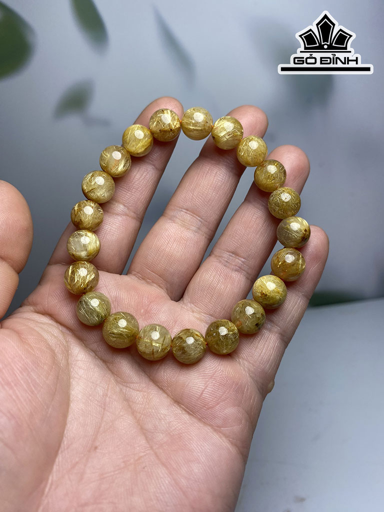 Vòng Tay Đá Thạch Anh Tóc Vàng Đường Kính Hạt 9,5 (mm)