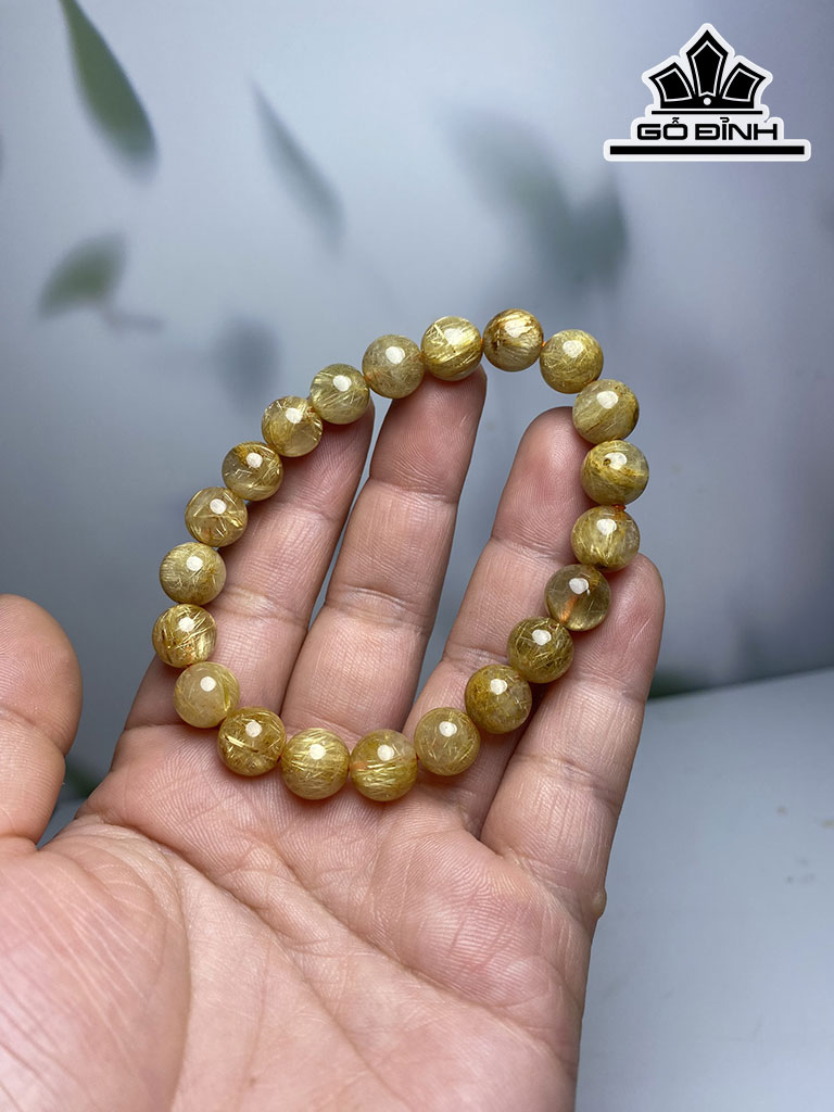 Vòng Tay Đá Thạch Anh Tóc Vàng Đường Kính Hạt 9,5 (mm)