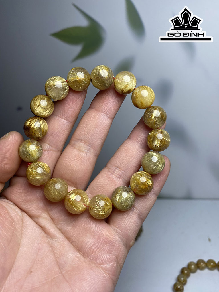 Vòng Tay Đá Thạch Anh Tóc Vàng Đường Kính Hạt 12 (mm)