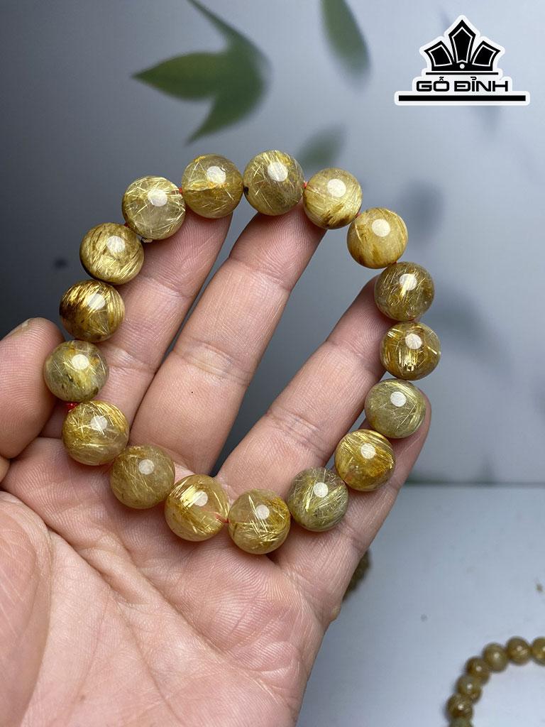 Vòng Tay Đá Thạch Anh Tóc Vàng Đường Kính Hạt 12 (mm)