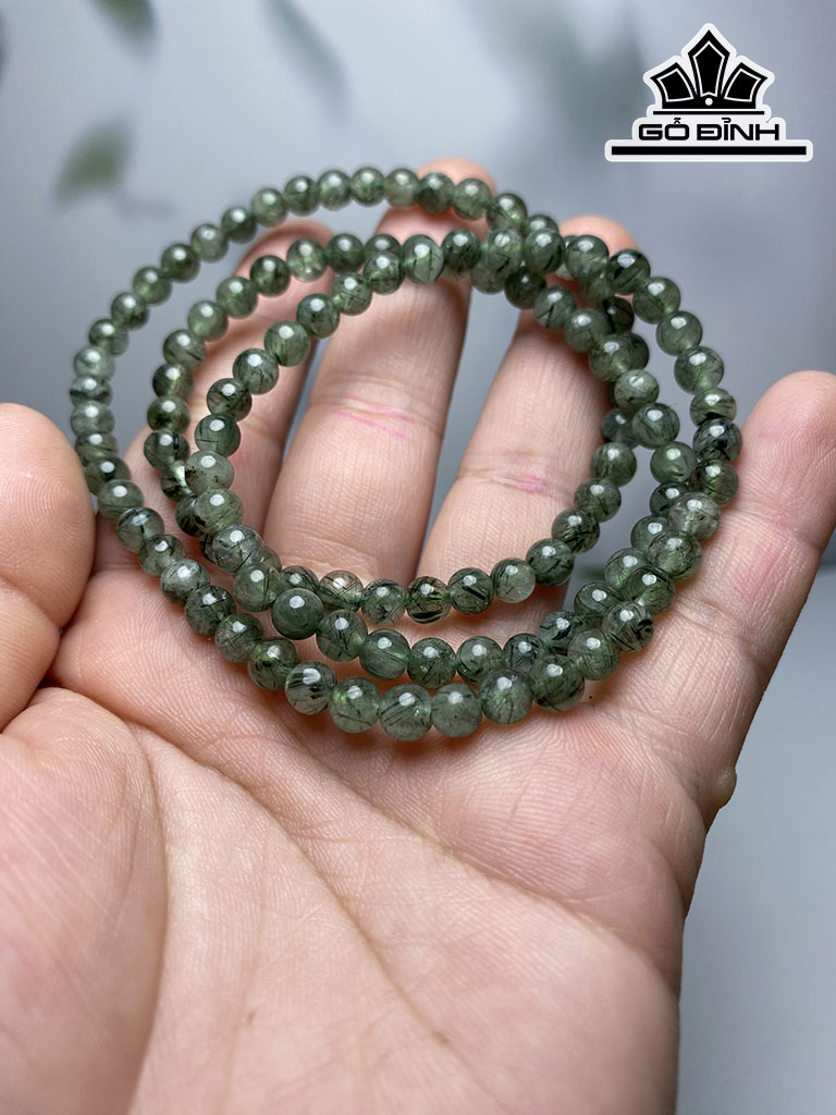 Vòng Tay Đá Thạch Anh Tóc Xanh Đường Kính Hạt 5 (mm)