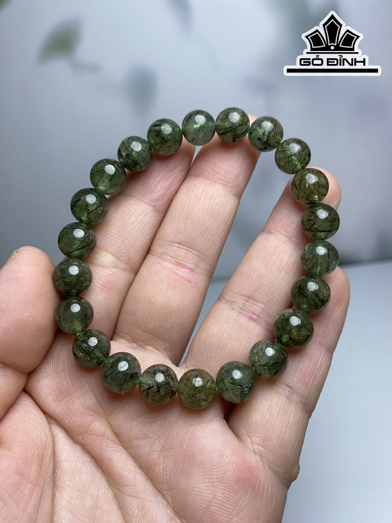 Vòng Tay Đá Thạch Anh Tóc Xanh Đường Kính Hạt 8 (mm)