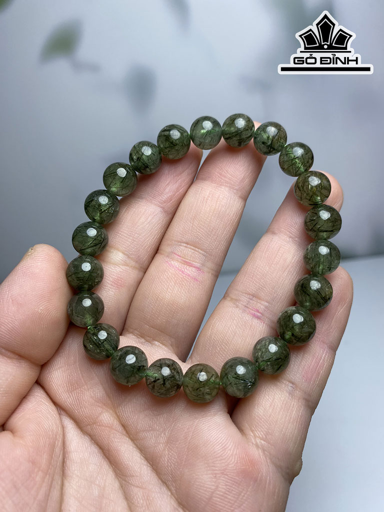 Vòng Tay Đá Thạch Anh Tóc Xanh Đường Kính Hạt 8 (mm)