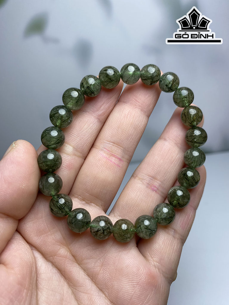 Vòng Tay Đá Thạch Anh Tóc Xanh Đường Kính Hạt 8 (mm)