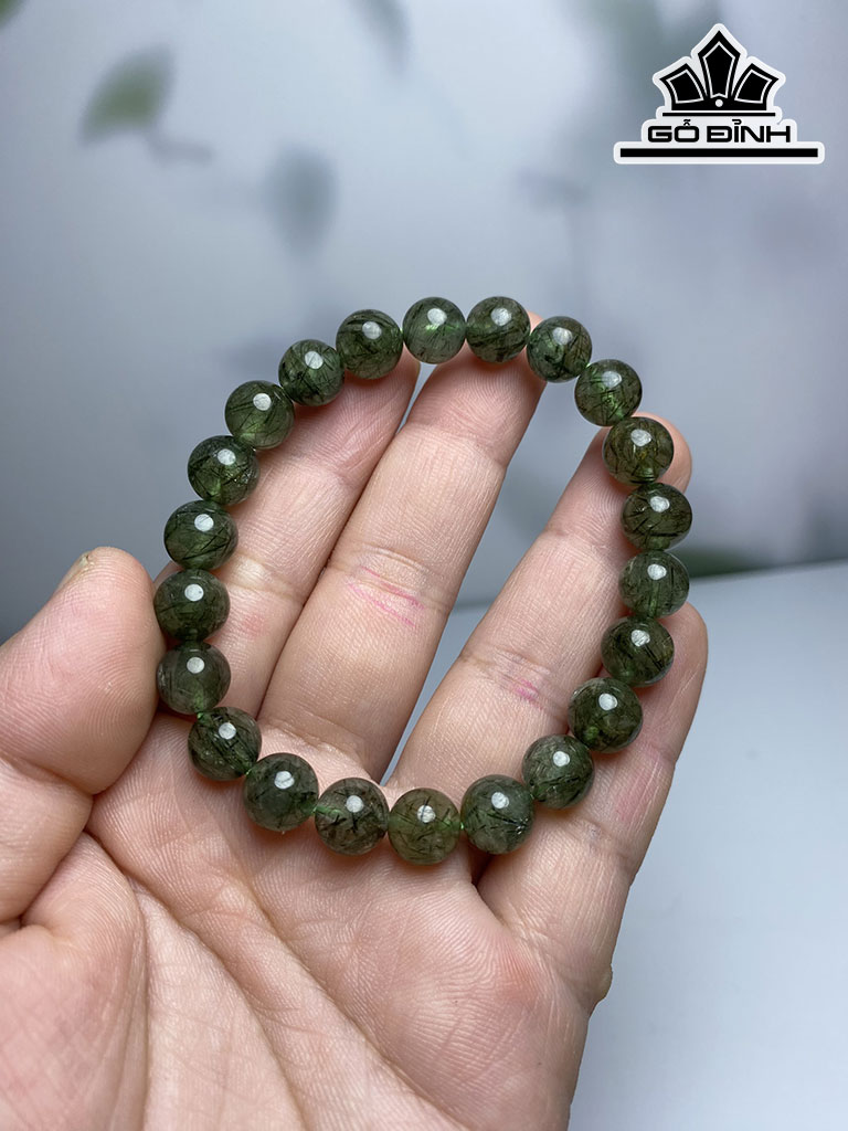 Vòng Tay Đá Thạch Anh Tóc Xanh Đường Kính Hạt 8 (mm)