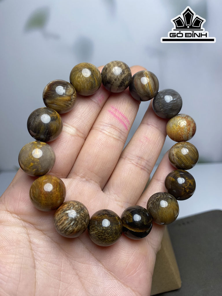 Vòng Tay Gỗ Hóa Thạch Đường Kính Hạt 14 (mm)