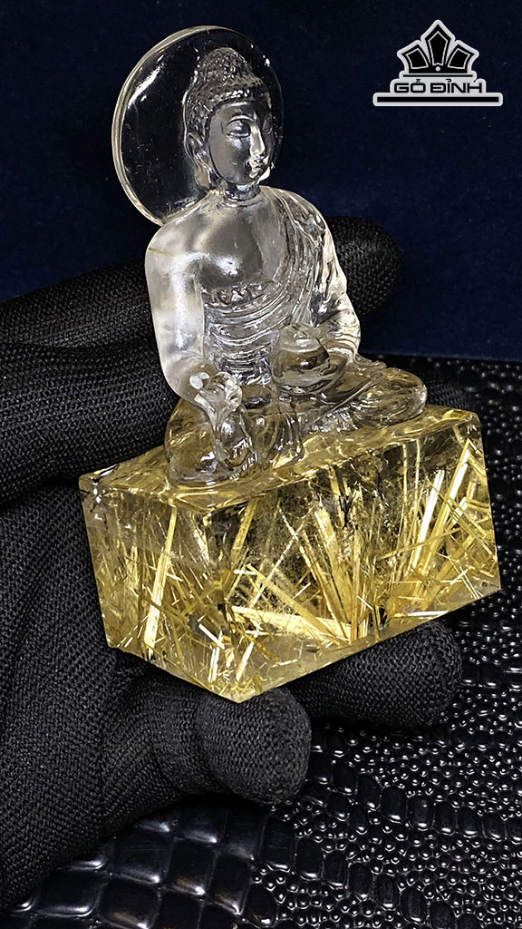 Ấn Dược Sư Hoa Thị Đá Thạch Anh Tóc Vàng Cao 93 Ngang 52,2 Sâu 36,8 (mm) 218,9gr