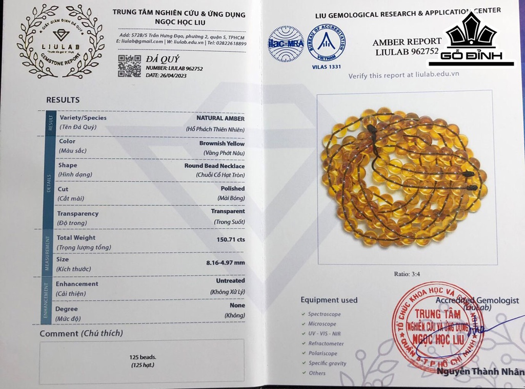 Chuỗi Đá Hổ Phách Đường Kính Hạt 7,7 (mm) 29gr