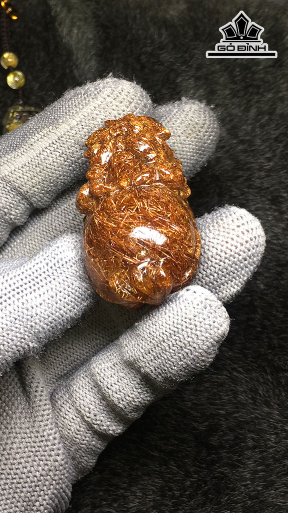 Mặt Dây Chuyền Long Quy Đá Thạch Anh Tóc Đỏ Cao 44,4 Ngang 25,2 Sâu 19,8 (mm) 36,2gr