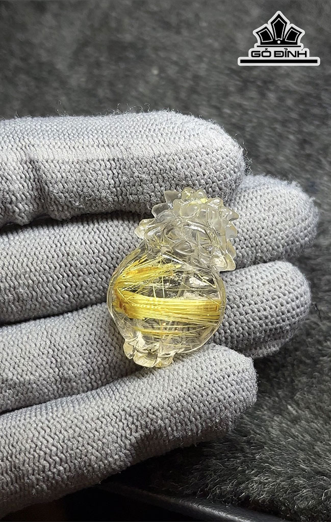 Mặt Dây Chuyền Long Quy Đá Thạch Anh Tóc Vàng Cao 33,3 Ngang 21,6 Sâu 12,2 (mm) 10,9gr