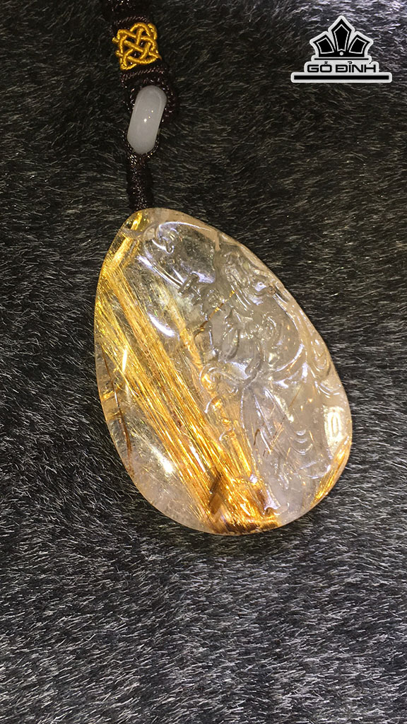 Mặt Dây Chuyền Quan Công Đá Thạch Anh Tóc Vàng Cao 50,8 Ngang 33,8 Sâu 10,3 (mm) 33,2gr