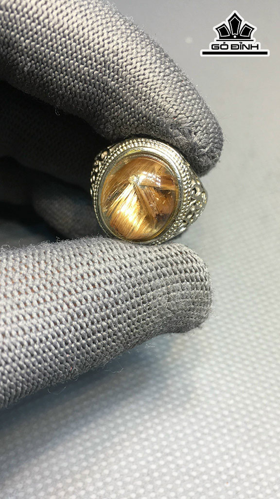 Mặt Nhẫn Đá Thạch Anh Tóc Nâu Cao 14 Ngang 11 Sâu 7 (mm) 6gr