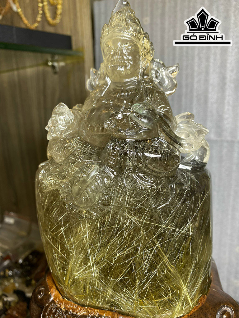 Tác Phẩm Hoàng Thần Tài Đá Thạch Anh Tóc Vàng Cao 199 Ngang 112 Sâu 95 (mm) 2463gr