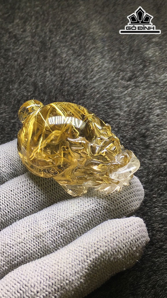 Tác Phẩm Long Quy Đá Thạch Anh Tóc Vàng Cao 59,2 Ngang 37 Sâu 25 (mm) 63,8gr