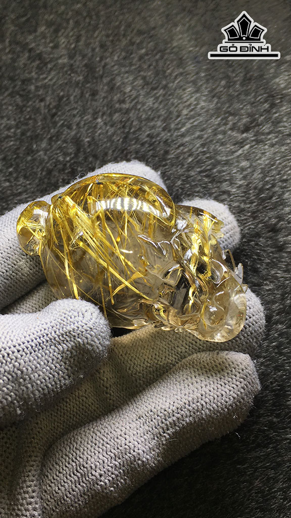 Tác Phẩm Long Quy Đá Thạch Anh Tóc Vàng Cao 59,2 Ngang 37 Sâu 25 (mm) 63,8gr