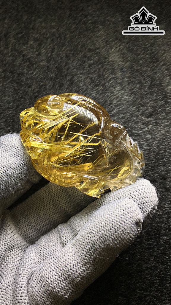 Tác Phẩm Long Quy Đá Thạch Anh Tóc Vàng Cao 59,2 Ngang 37 Sâu 25 (mm) 63,8gr