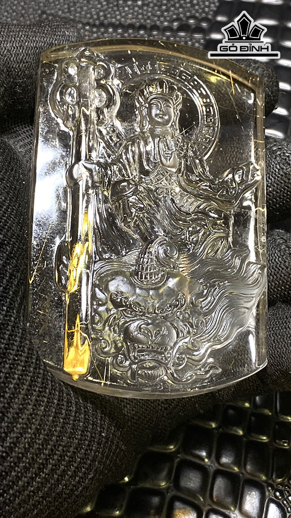 Tượng Địa Tạng Bồ Tát Đá Thạch Anh Tóc Vàng Cao 85 Ngang 55 Sâu 17,8 (mm) 169,9gr