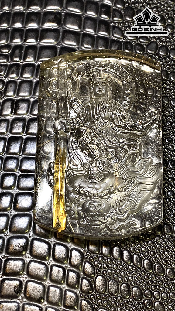 Tượng Địa Tạng Bồ Tát Đá Thạch Anh Tóc Vàng Cao 85 Ngang 55 Sâu 17,8 (mm) 169,9gr