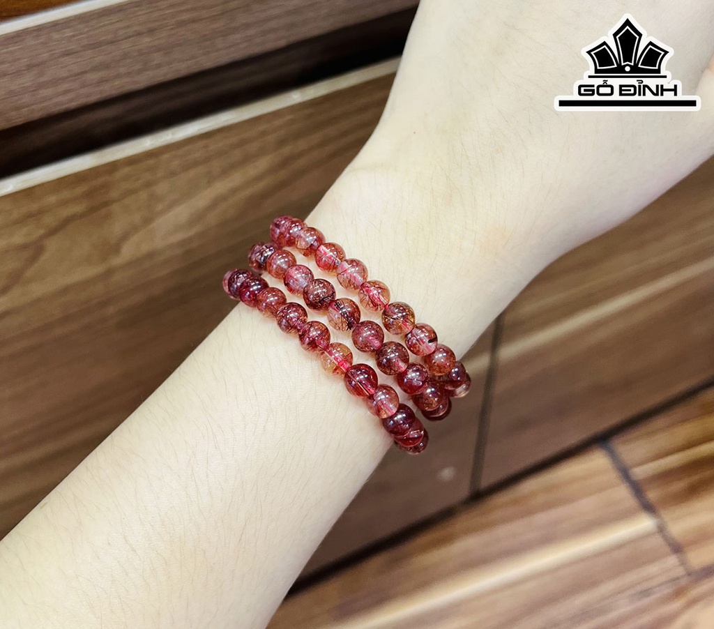 Chuỗi Đá Thạch Anh Tóc Đỏ Đường Kính Hạt 7 (mm)