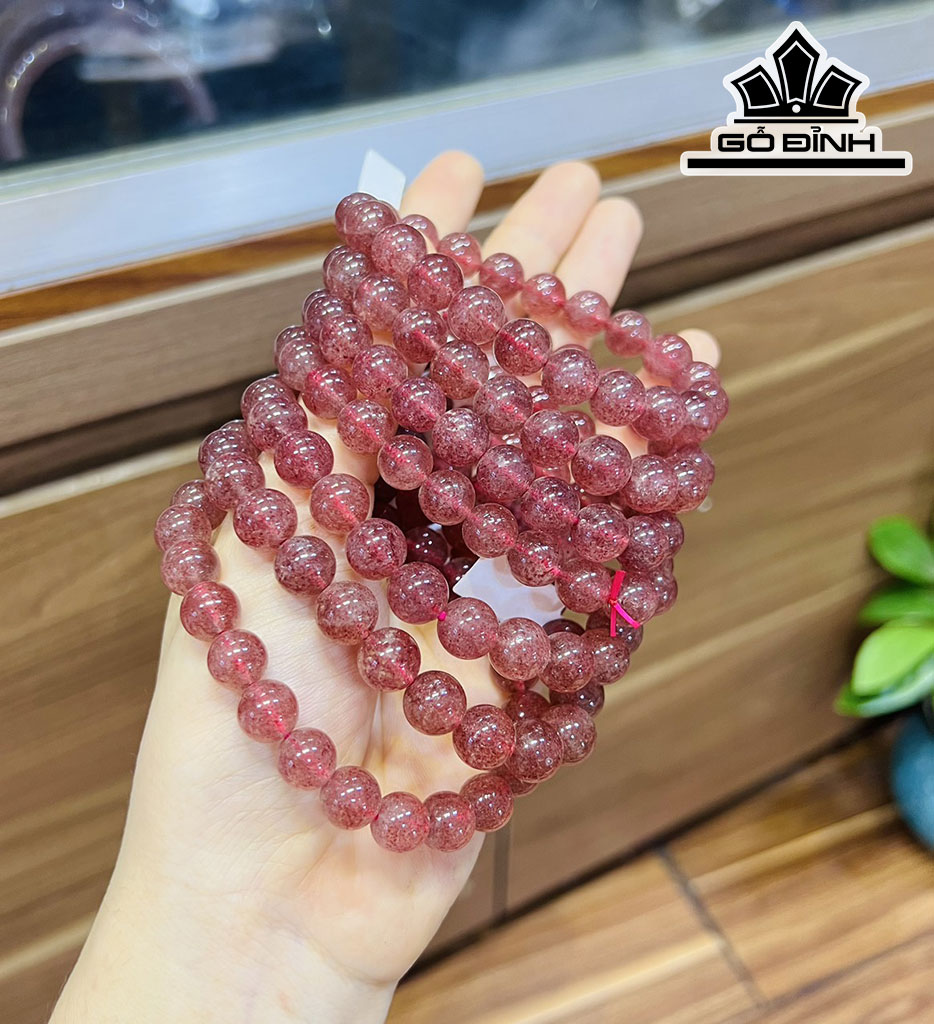 Vòng Tay Đá Thạch Anh Hồng Đường Kính Hạt 9 (mm)