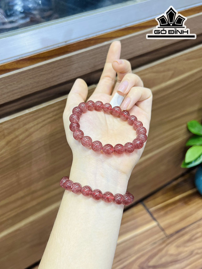 Vòng Tay Đá Thạch Anh Hồng Đường Kính Hạt 9 (mm)