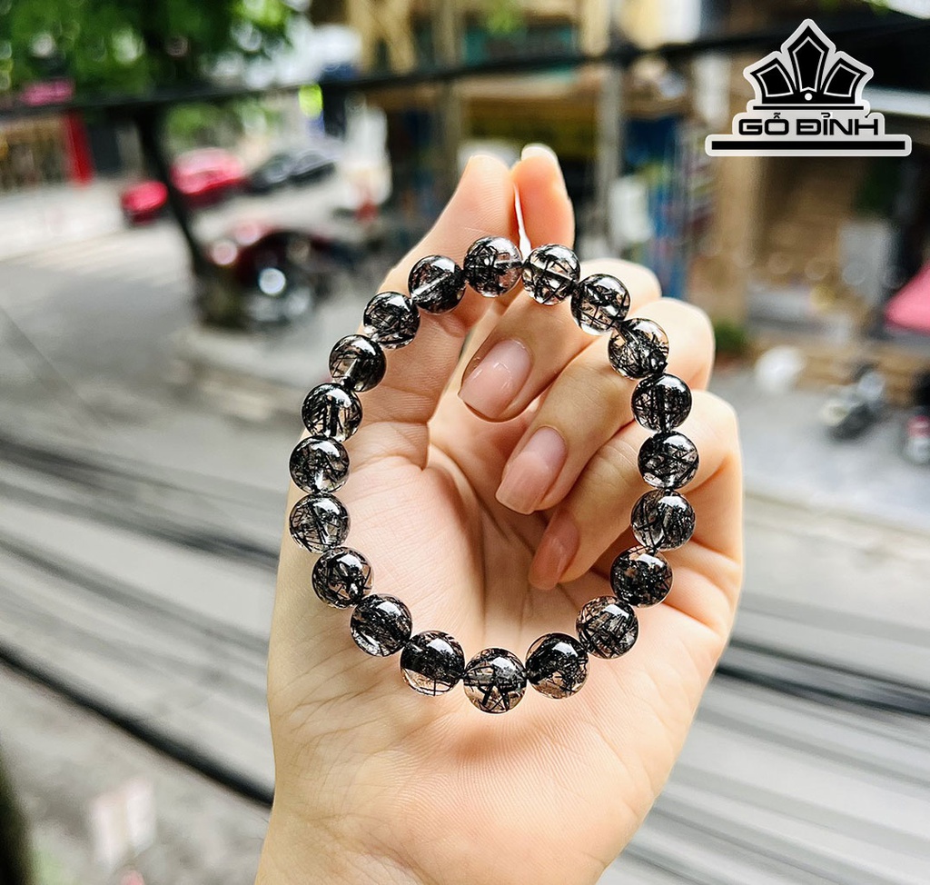 Vòng Tay Đá Thạch Anh Tóc Đen Đường Kính Hạt 9,8 (mm)