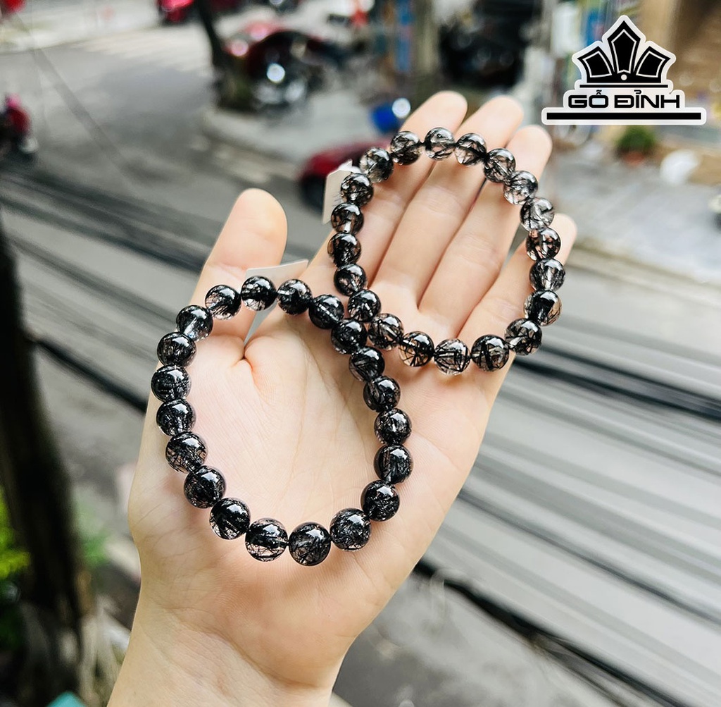 Vòng Tay Đá Thạch Anh Tóc Đen Đường Kính Hạt 9,8 (mm)