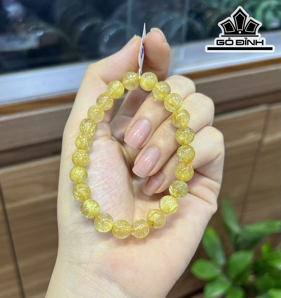 Vòng Tay Đá Thạch Anh Tóc Vàng Đường Kính Hạt 8 (mm)