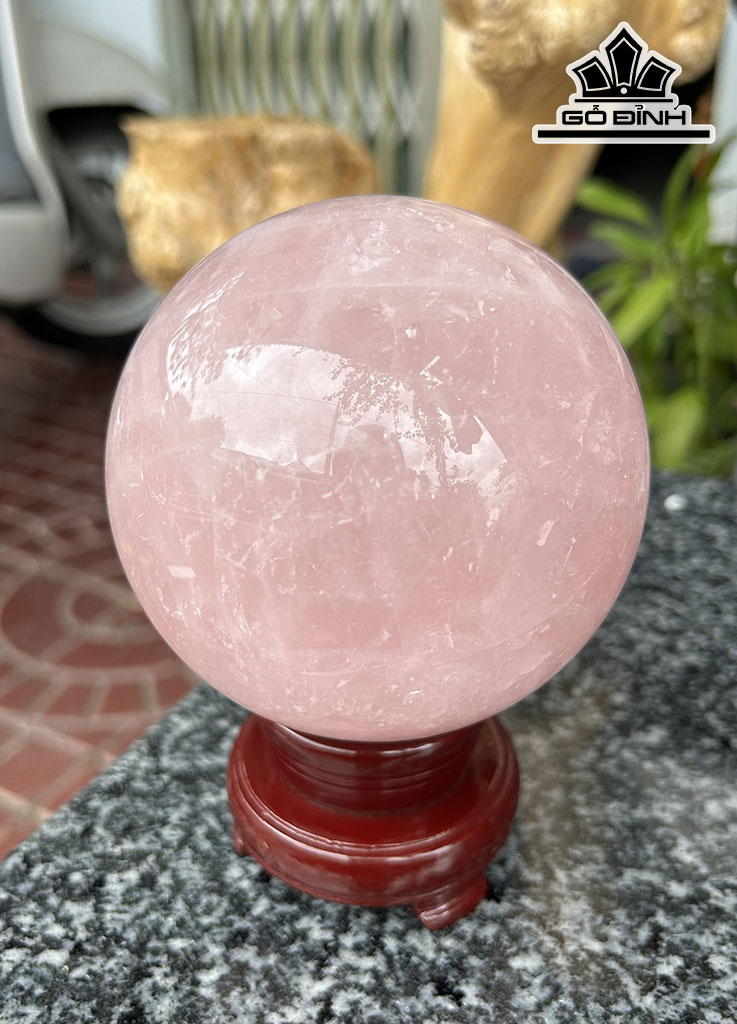 Bi Cầu Đá Thạch Anh Hồng Đường Kính 9 (cm) 1.6kg