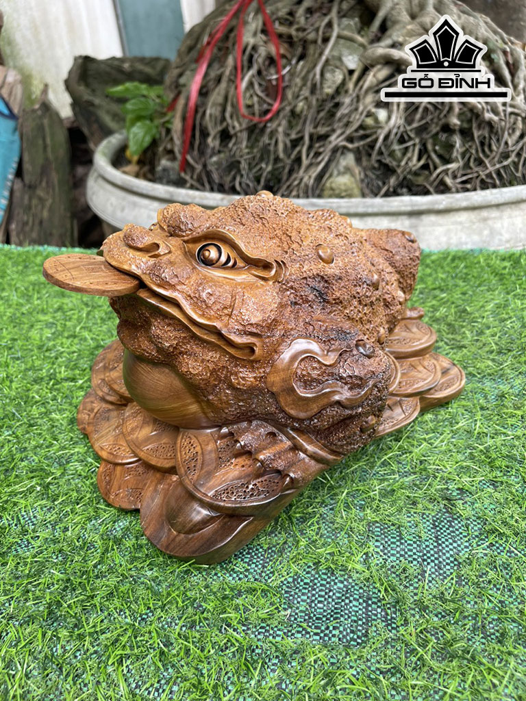 Tượng Thiềm Thừ Gỗ Bách Xanh Cao 18 Ngang 27 Sâu 24 (cm)