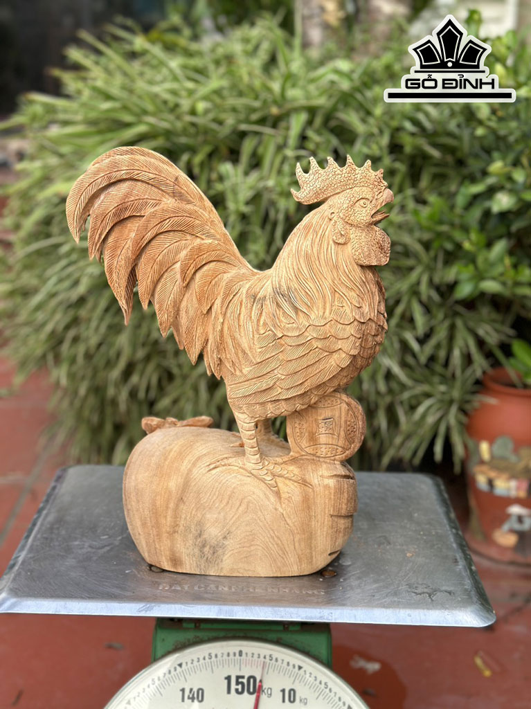 Tượng Gà Trống Gỗ Ngọc Am Cao 39 Ngang 28 Sâu 15 (cm)