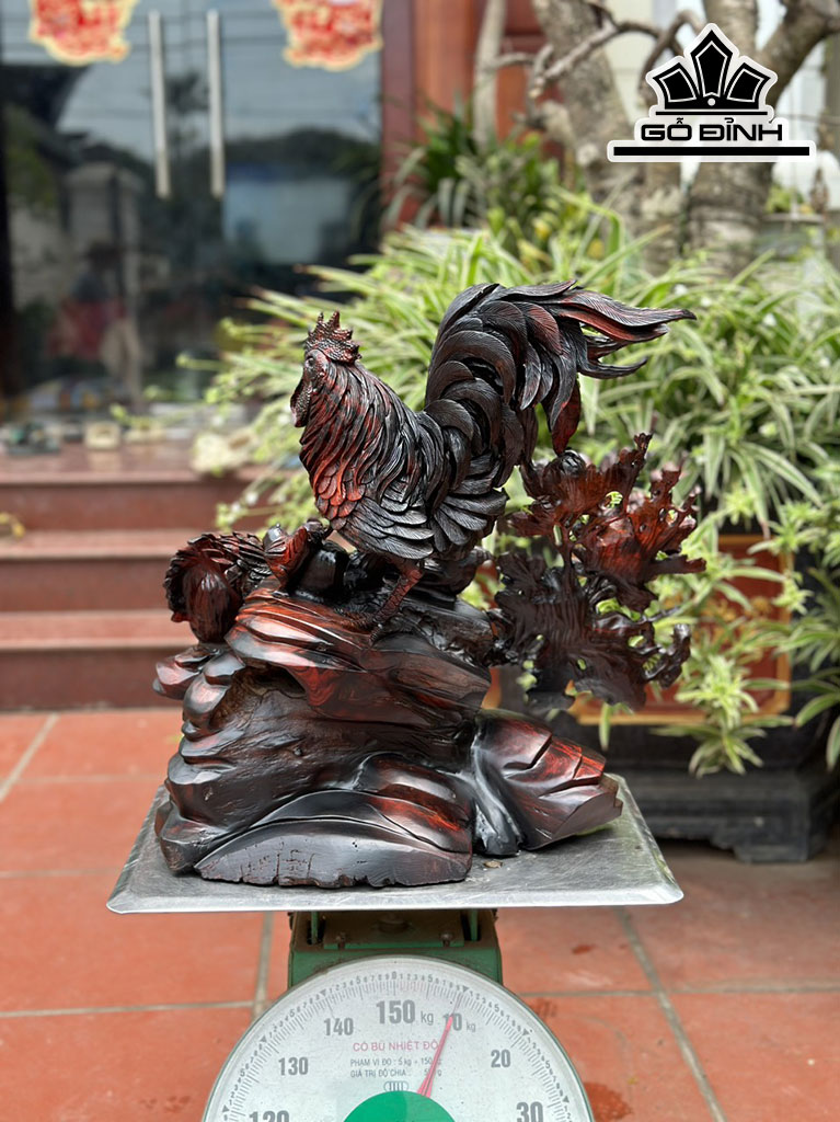 Tượng Gia Đình Gà Gỗ Trắc Cao 47 Ngang 48 Sâu 28 (cm)