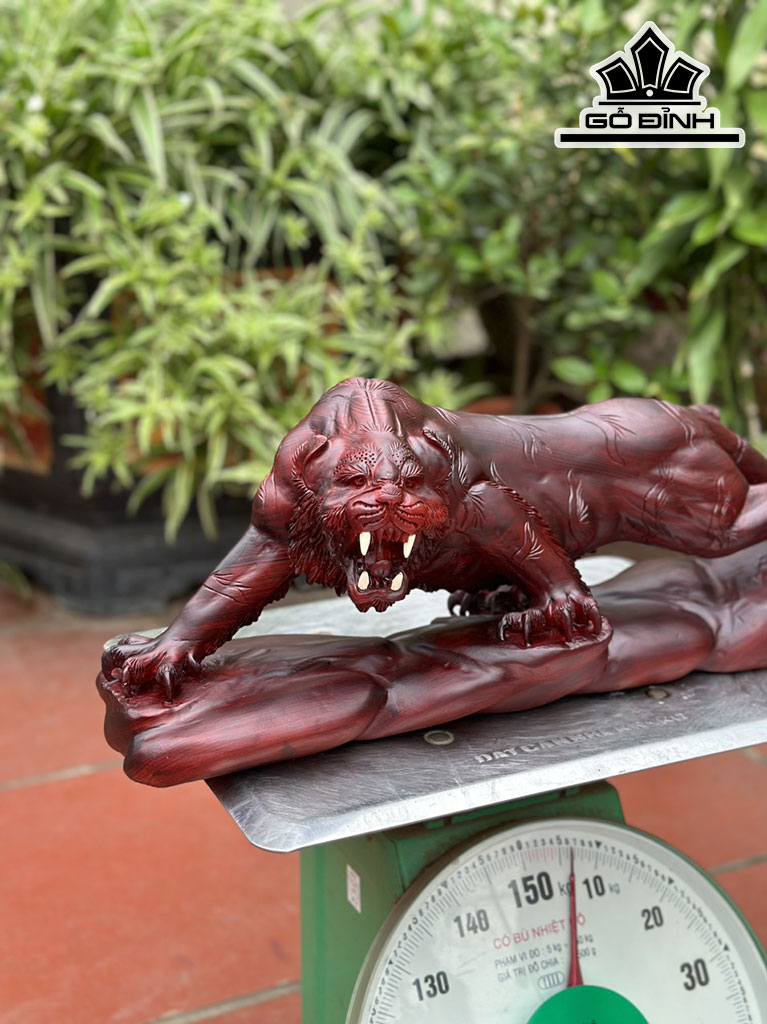 Tượng Hổ Phong Thủy Gỗ Tử Đàn Cao 23 Ngang 52 Sâu 15 (cm)