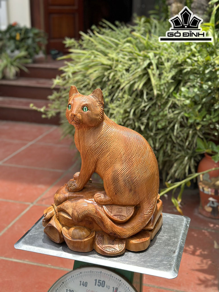 Tượng Mèo Gỗ Ngọc Am Cao 43 Ngang 30 Sâu 25 (cm)