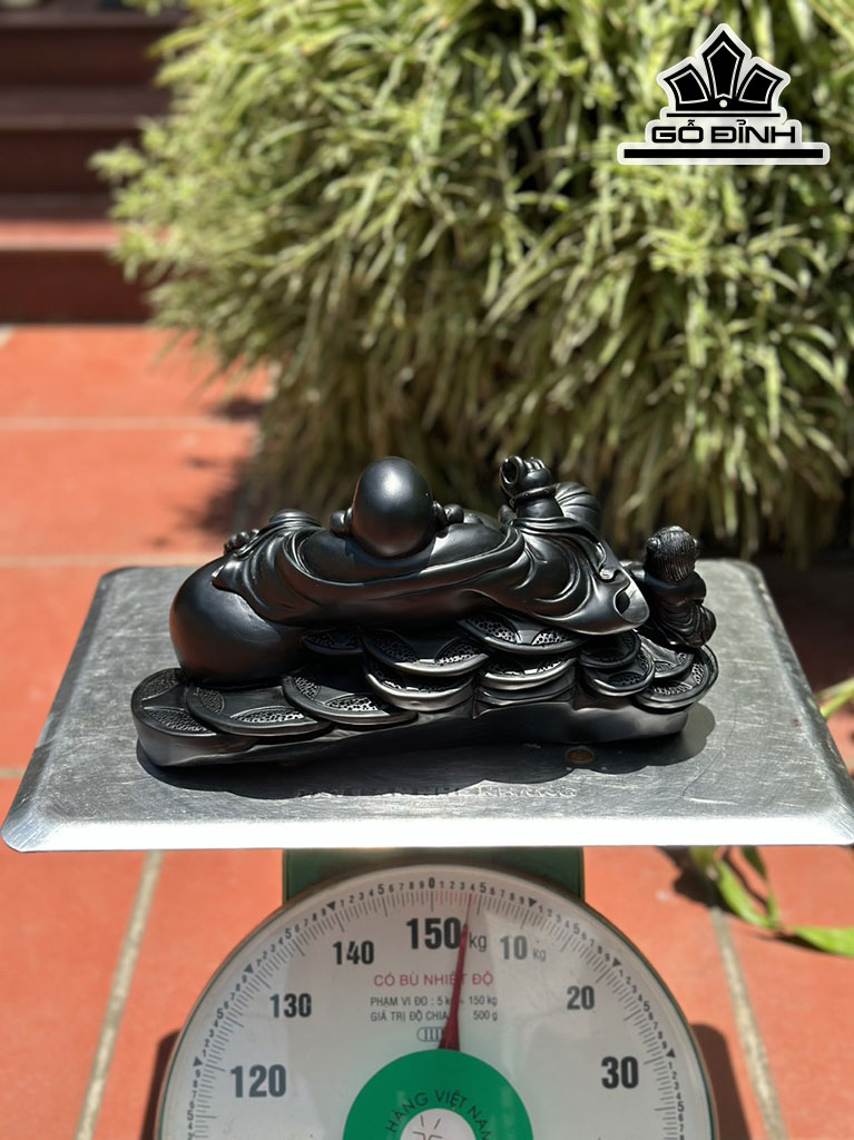 Tượng Phật Di Lặc Gỗ Mun Sừng Cao 18 Ngang 34 Sâu 15 (cm)