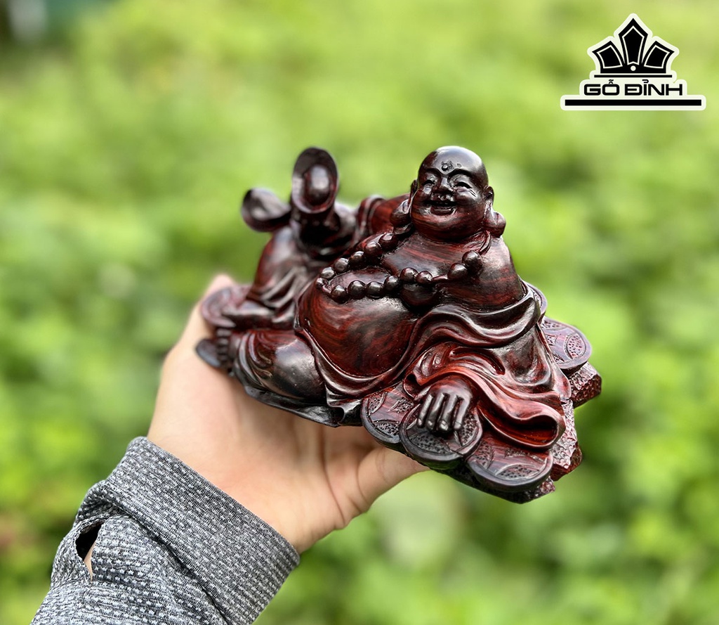 Tượng Phật Di Lặc Để Bàn Gỗ Trắc Cao 9 Ngang 17 Sâu 11 (cm)