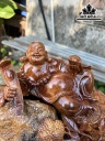 Tượng Phật Di Lặc Gỗ Hương Ôm Đá Cao 24 Ngang 28 Sâu 15 (cm)