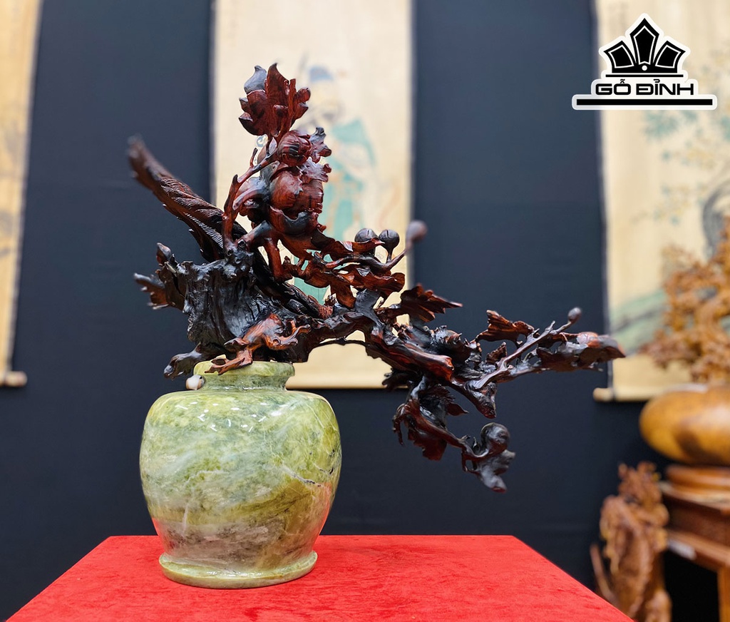 Bình Hoa Chim Trĩ Gỗ Trắc Cao 50 Ngang 60 Sâu 30 (cm)