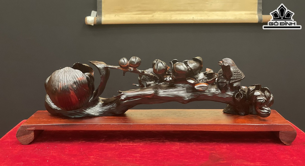 Cầu Như Ý Hoa Mai Gỗ Trắc Cao 14 Ngang 38 Sâu 12 (cm)