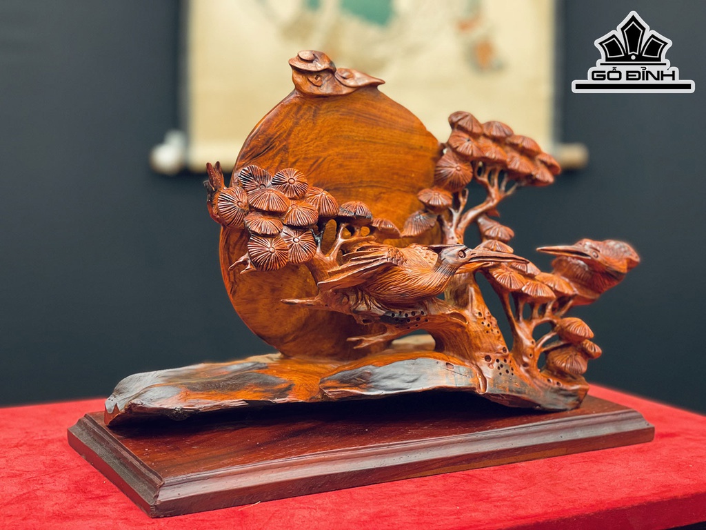 Song Hạc Quần Tùng Gỗ Trắc Cao 25 Ngang 34 Sâu 12 (cm)