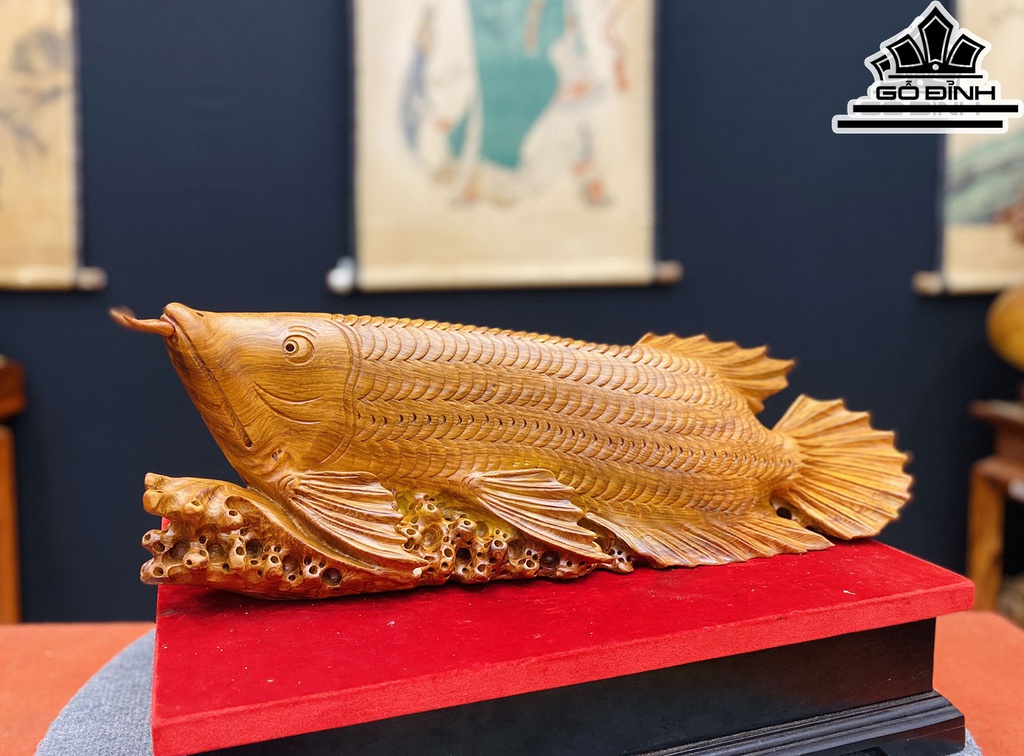 Tượng Cá Kim Long Gỗ Hương Cao 19 Ngang 56 Sâu 12 (cm)