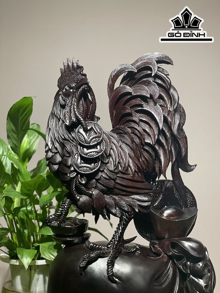 Tượng Gà Trống Gỗ Tử Đàn Cao 43 Ngang 23 Sâu 11 (cm)