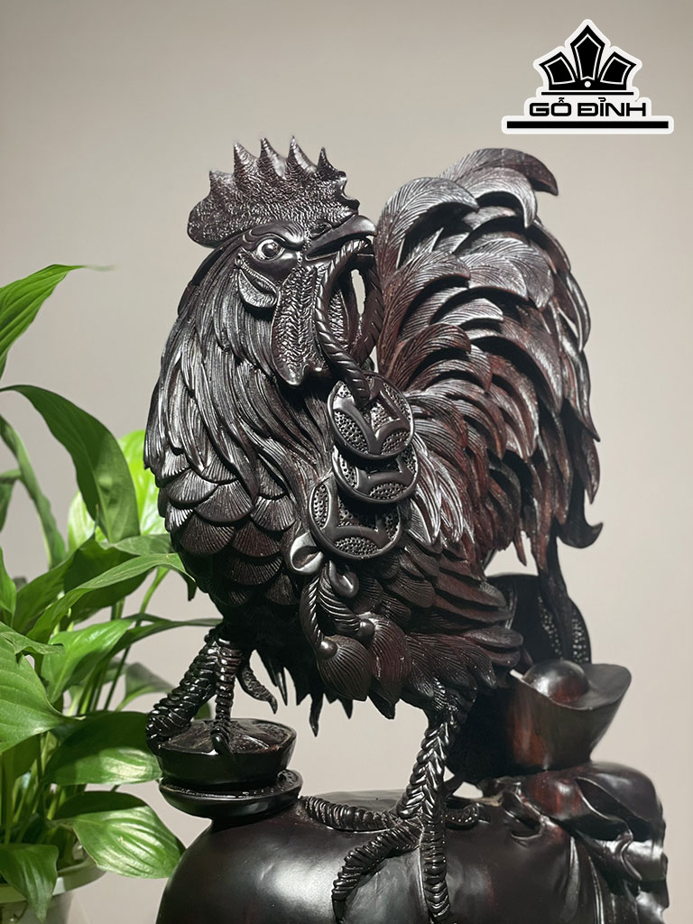 Tượng Gà Trống Gỗ Tử Đàn Cao 43 Ngang 23 Sâu 11 (cm)