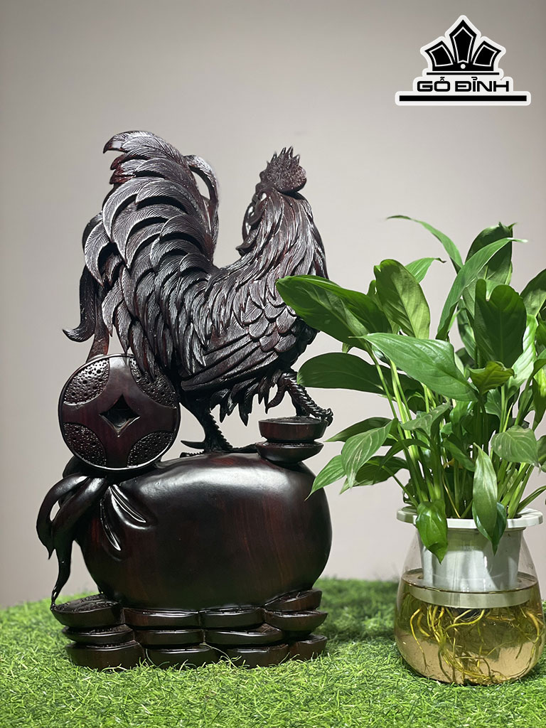 Tượng Gà Trống Gỗ Tử Đàn Cao 43 Ngang 23 Sâu 11 (cm)