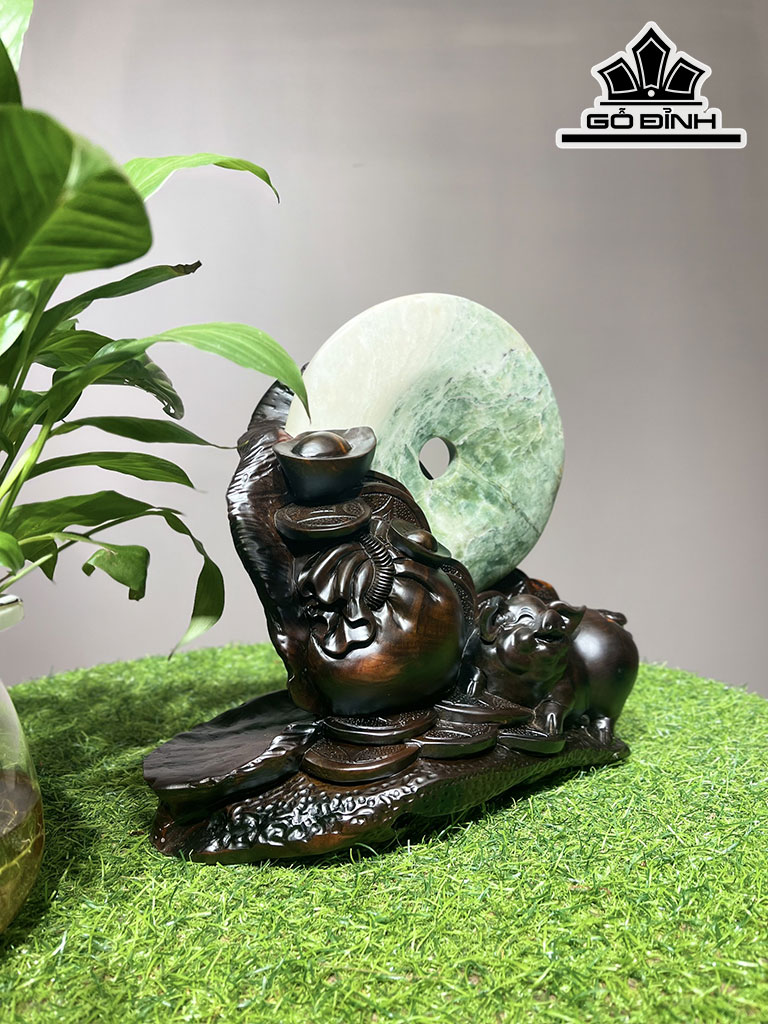 Tượng Heo Phong Thủy Gỗ Trắc Cao 26 Ngang 29 Sâu 15 (cm)
